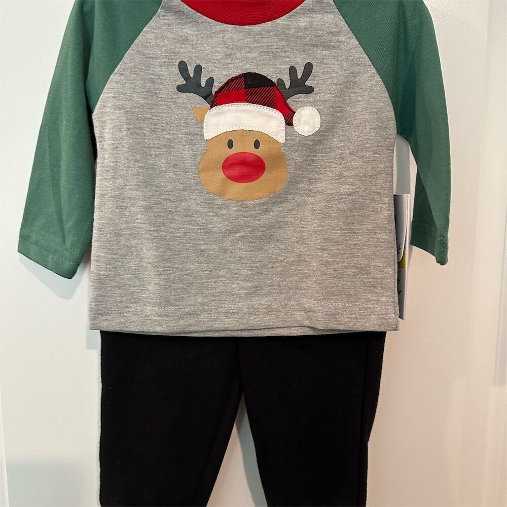 Planet Cotton Unisex Newborn Reindeer Holiday 2 Pc Set Top & Pants Newborn